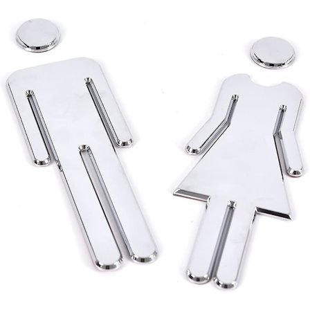 Toalett skylt för dörr-badrum-klistermärke Man Kvinna - Offentlig Hotell Cafeteria Toalett Dörr Klistermärke (silver)