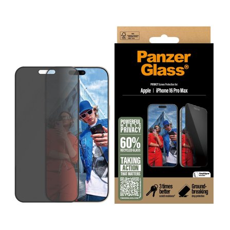 Panzer Privacy iPhone 16 Pro Max | Ultra-Wide Fit Screen Protector PanzerGlass - High quality tempered glass screen protector