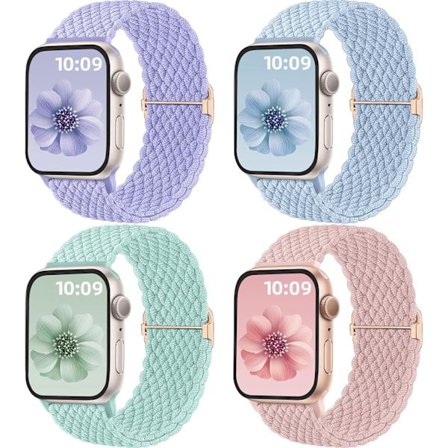 4-pakning flettede Solo Loop-remmer kompatible med Apple Watch 40 mm 41 mm 38 mm 42 mm 44 mm 45 mm 49 mm
