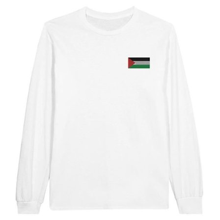 Langærmet T-shirt - Palæstinensisk flag - Hvid - 100% bomuld - Regulær pasform - Unisex