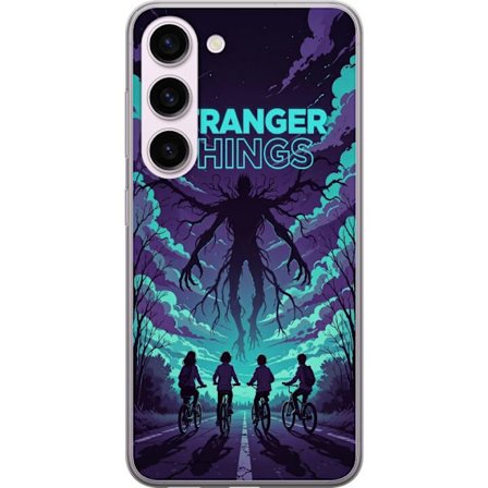 Kompatibelt Mobildeksel til Samsung Galaxy S23 Stranger Things-inspirert fantasyillustrasjon med mørkt monster, syklende barn og dramatisk rød himmel