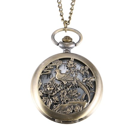 Vintage Quartz Fick Watch Hollow Out Skator Flower Bird Flip Cover Legering Kedjehängande klockor