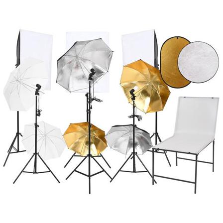 Vidaxl Fotostudio Med Lampor, Fotobord Och Reflexskärm Svart
