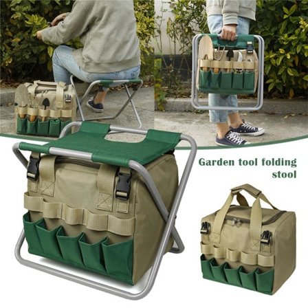 [NT] Bärbar multifunktionell hopfällbar pall med avtagbar förvaringsväska för trädgårdsredskap