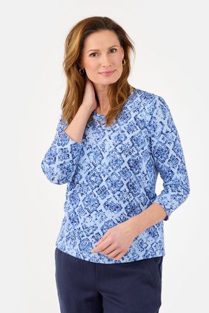 SIGNATURE - 3/4 Ærmet T-shirt - Lyseblå Mix - Mønstret