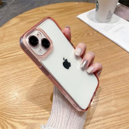 Iphone 14 -kotelo läpinäkyvä Tpu+pc putoamisenesto puhelimen suojus linssitarralla Pink