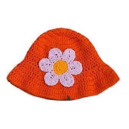 Naisten käsintehty lierihattu pukeutumiseen, juhliin, päähine, kukka, rento pipo, värikäs tyylinen hattu tytöille, oranssi