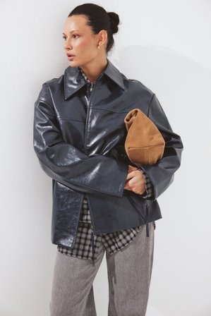 NA-KD Veste zippée en similicuir - Vestes en similicuir - Bleu - EU 38