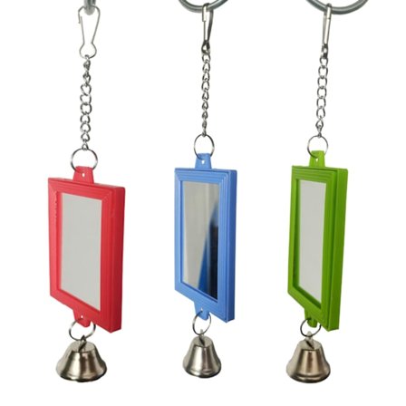 Pet Fuglespejl med Klokke Interaktivt papegøjelegetøj til undulater Parakitter Cocatiels Conures Lovebirds Bur til legetøj