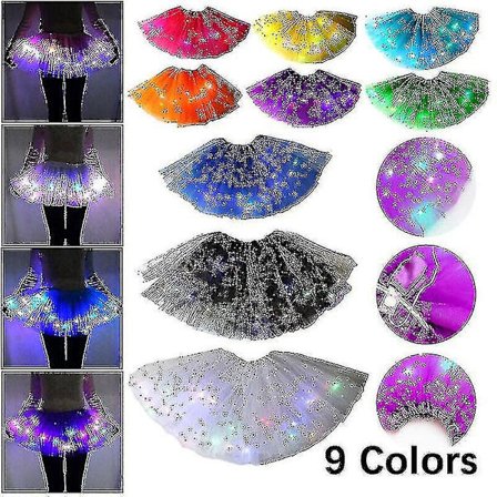 LED-skjørt for damer med stjerner, danseskjørt, lag med ballett-tutu, elastisk tyllnett, miniskjørt, fest, karnevalskostyme