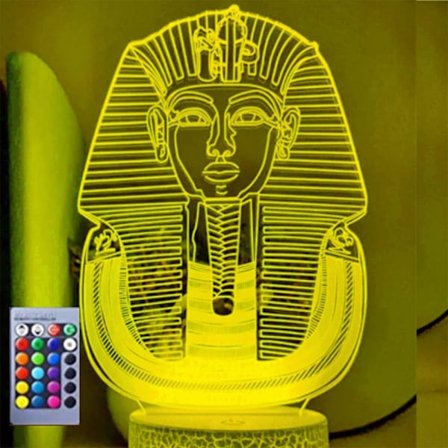 3D Egyptisk Farao Natlys Lampe Illusion 16 Farveskiftende Bordskrive Dekoration Lamper Gave med Akryl Flad ABS Base USB Kabel Legetøj