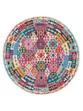 Ruva Kilim Innen-/Outdoor-Teppich Waschbar Ø 100 Klein Mehrfarbig Rund