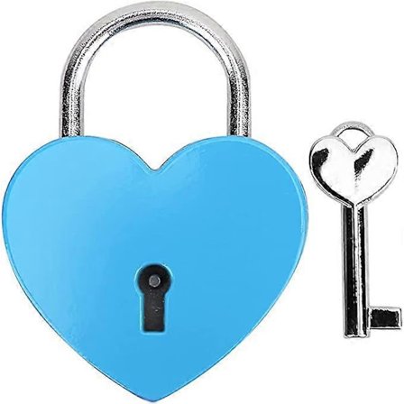 Hjerteformet metallås med nøkkel, fargerik utsøkt hengelås for smykkeskrin, oppbevaringsboks, dagbok, 45x59mm, klesstilbehør