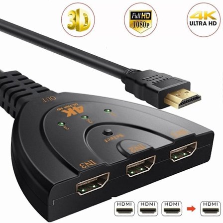 Ny 3 Port HDMI Splitter 1080P/4K HD TV Adapter Kabel 3 IN 1 Ut Ny [db]