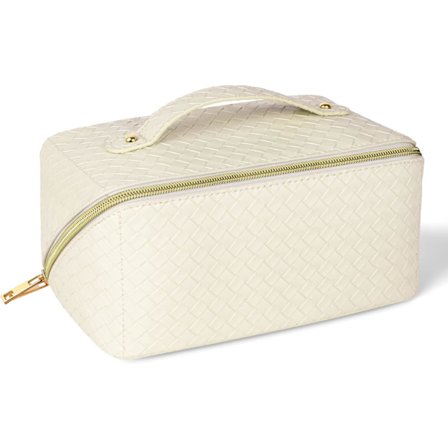 Suuri Tilava Matkakosmetiikkakassi (Valkoinen) Naisille ja Tytöille, PU Nahka