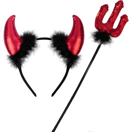 Diadem med djävulshorn och treudd med paljetter - Röd och svart - Kostymtillbehör - Perfekt för Halloween, maskeradbaler och karnevaler