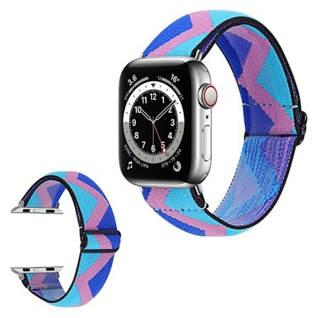 Apple Watch 42mm - 44mm elastic stylish pattern watch strap - Blue / Pink / Blue Zig-zag