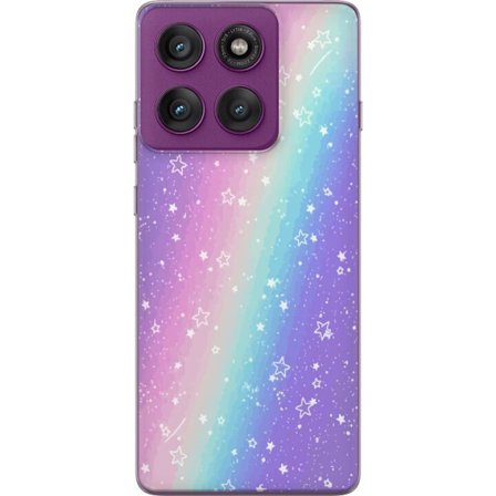 Yhteensopiva Puhelinkuori Motorola Edge 60 Pro Sateenkaaren värisellä pastellitaustalla on valkoisia tähtiä ja kimaltelevia pisteitä pehmeässä siirtym