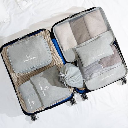 Pakkekuber Sæt 7-dele - Kuffert Organizer Sæt - Kuffert Organizer - Tøj Organizer til Kufferter, Tasker og Rygsække - Grå - Rejse Esse...