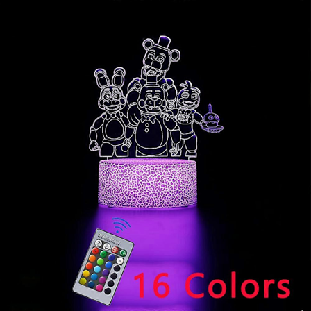 3D Barne nattlys Fargerik LED Soverom FNAF Spillgaver 16 Farger med Knapp og Fjernkontroll (FMY) 16 colors remote USB