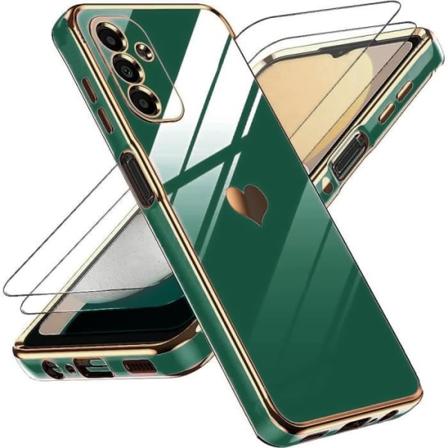 TPU-cover til Samsung Galaxy A14 4G-5G Midnight Green Heart Mønster + 2 beskyttende hærdede briller