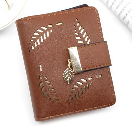 Kvindernes korte pung læder medium tegnebog blad bifold kort mønt holder Brown