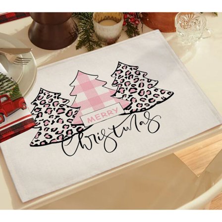 2024 Pink Christmas Tree Decorations Placemat Cute Kawaii Coaster Coffee Cup New Year Home Linen Mat Xmas Holiday Decor 45X32CM