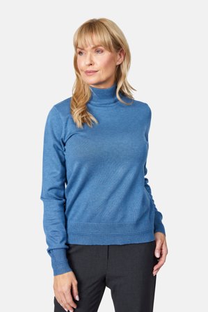 JENSEN - Langærmet Strik - Blå Melange - Høj Hals
