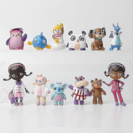 2024 12 stk./sæt Doc Mcstuffins Figurer Legetøj Doktor Lambie Får Stoppet Drage Hallie Flodhest Chilly Snemand Model Dukker Børne Gave