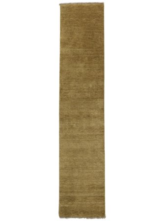 Plain (Single Colored) Small Handloom Fringes Rug - Olive Green 80X300 Wool, Modern Style