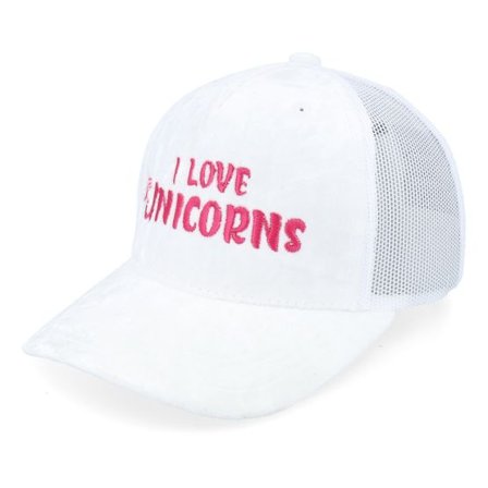 Unicorns - Vit trucker Keps - Kids I Love Unicorns Youth White Velvet A-frame Trucker @ Hatstore