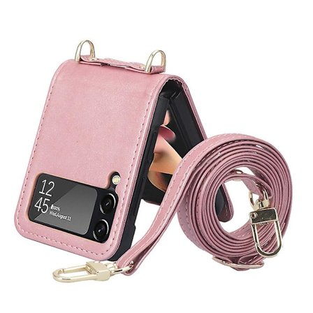 Kompatibel med Samsung Galaxy Z Flip 3 Lommebokveske med kortholderstropp PU-lær Crossbody Flip Cover Kvinner Niuniu (rosa)