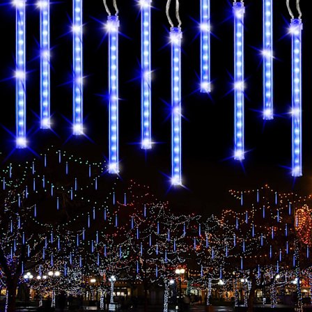 Udendørs julelyskæde 30 cm 10 rør 240 LED meteorregn lys vandtæt IP44 lyskæde, blå