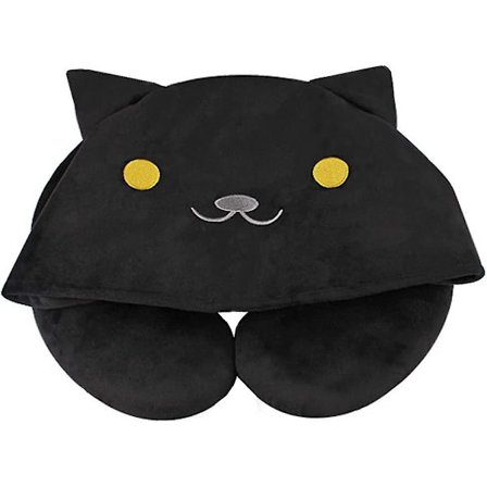 Cartoon Cat U-formad plysch mjuk kudde nackkudde med huva