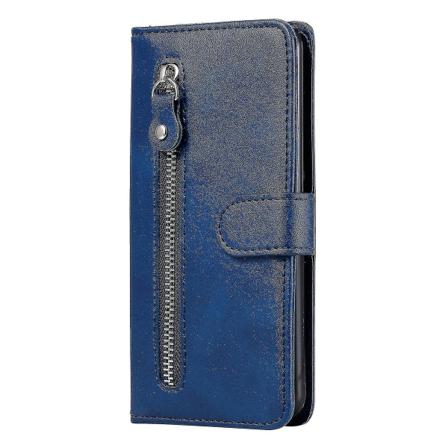 Pung pung til Samsung Galaxy S10, premium PU læder magnetisk lukning kortspor kickstand lynlås lomme blød Tpu flip cover - Blå