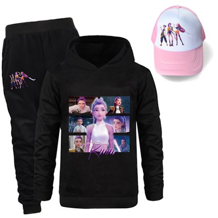 Kpop Demon Hunters jentesett med 3 deler bestående av sweatshirts, bukser og solhatter for gutter og jenter