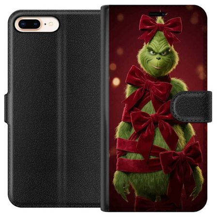 Yhteensopiva Lompakkokotelo Apple Apple iPhone 7 Plus Grinchi-hahmo koristeltu punaisilla samettinauhoilla juhlavassa studiossa, leikkisällä ja humo