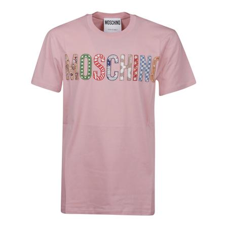 Moschino, Logo Print T-Shirt 0732 7041 Roze, Heren, Maat:L