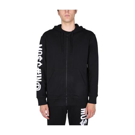 Moschino Symbols Logo-Print Zipped Hoodie Sort, Herre