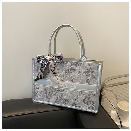 2025 ny enkel skulderveske tote bag silkeskjerf sløyfe moteriktig pendling stor kapasitet fritid kvinner