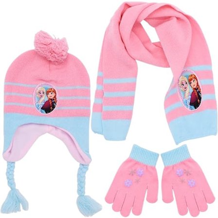 Frozen Hat, Halsklæde og Handske Sæt - Varmt Fleece Strikket Beanie til Baby