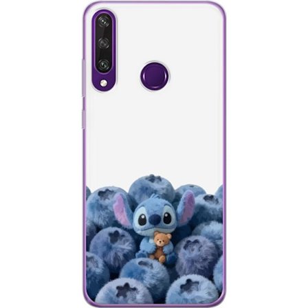 Kompatibelt Mobildeksel til Huawei Huawei Y6p Søt blå karakter blant blåbær med bamse i mykt og lekent illustrasjon