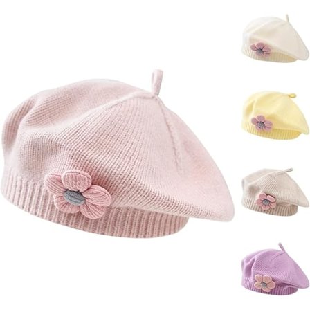 Lille Pigers Beret Hat Vinter Varmt Beanie Cap Toddler Fransk Stil Strikket Hat Baby Sød Blomst Berets