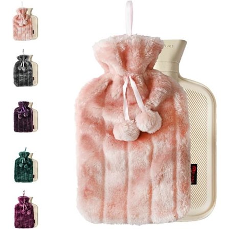 Suuri mukava kumikuumavesipullo tekoturkispeitteellä