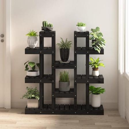 Vidaxl Växtställ Svart 104,5x25x109,5 Cm Massiv Furu Svart