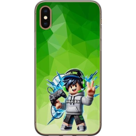 Kompatibelt Mobildeksel til Apple iPhone XS Max Roblox-inspirert gamerfigur med headset, håndkontroll og energiske effekter mot grønn bakgrunn