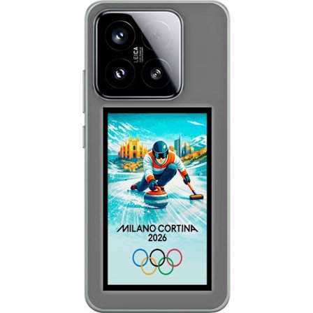 Yhteensopiva Puhelinkuori Xiaomi 15 Jääkiekkoilukuva, jossa pelaajat liikkuvat jäällä, Milano Cortina 2026, Milanin maamerkit ja olympialaisten renkaa