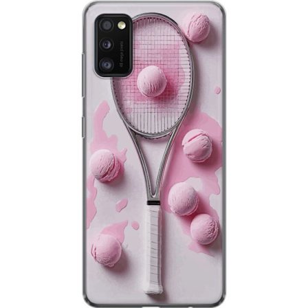Kompatibelt Mobilskal till Samsung Samsung Galaxy A41 Rosa glasskulor och tennisrack i en kreativ stillbild med lekfull popkänsla och modern design s