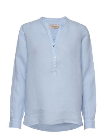 Danna Linen Blouse Bluse Langermet Blå MOS MOSH