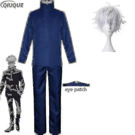 2023-anime Jujutsu Kaisen Gojo Satoru Cosplay Kostyme Topp, Bukser, Øyelapp, Halloween Fest, Herre Uniform, Parykker - Blå Pakke 3 Blue Package 3 XXXL